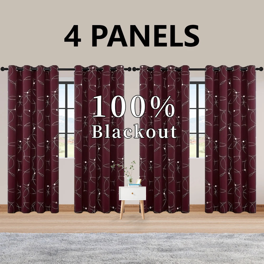 Premium Thermal Blackout Curtains With Grommets And Decorative Foil Print