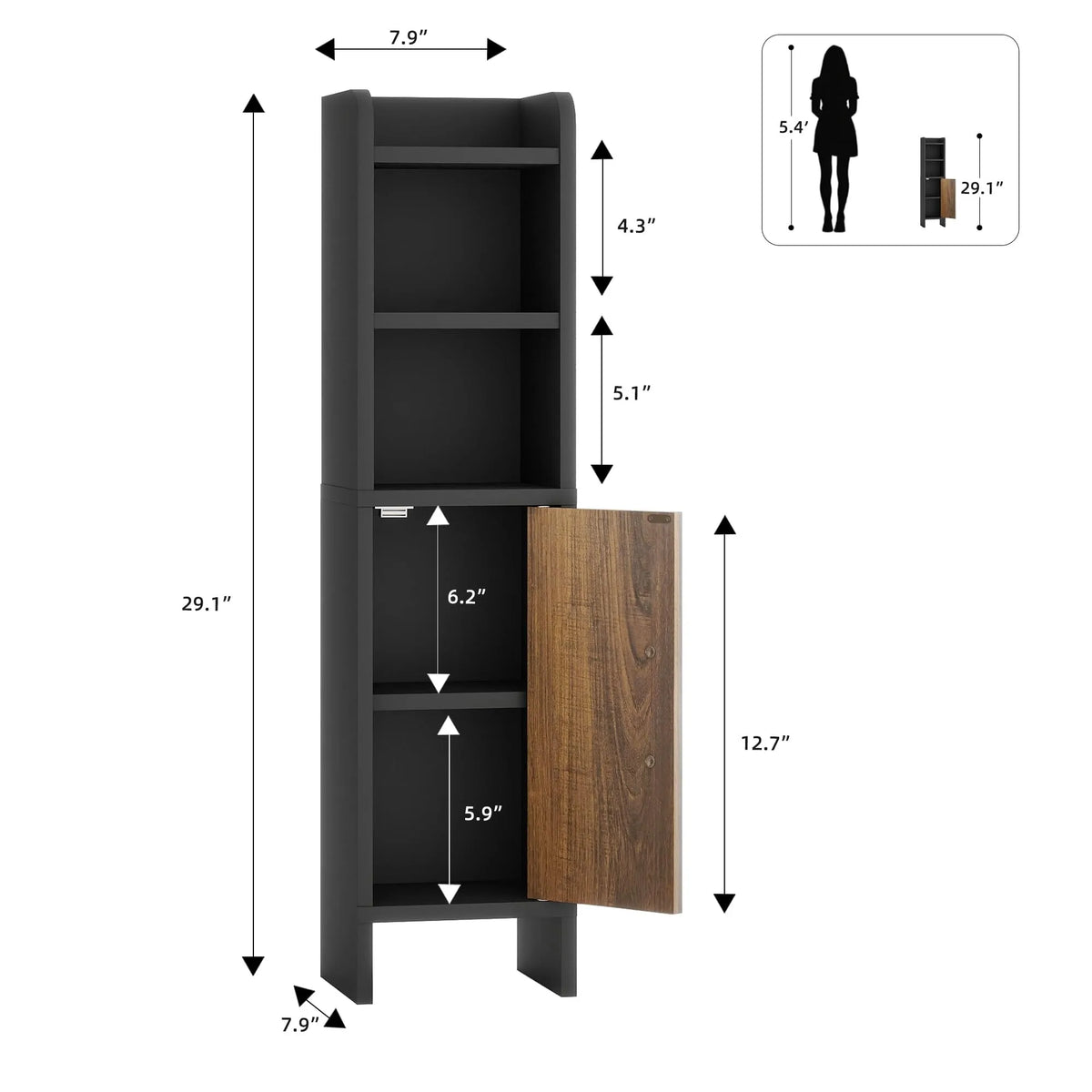 Wooden Corner Bathroom Storage Cabinet With Fluted Door And Adjustable Shelves