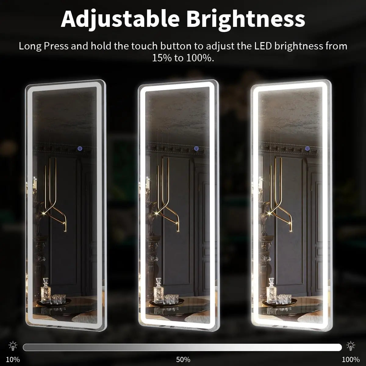 Koonmi Full Length LED Floor Mirror With Dimmable Lighted Stand