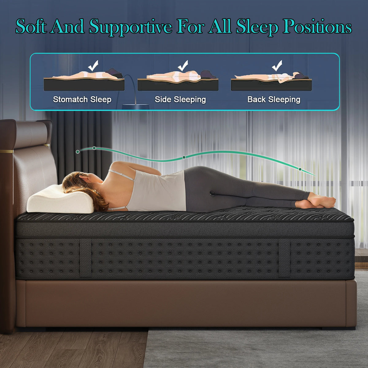 LAYROAD Memory Foam Hybrid Mattress With Pocket Springs, Medium Firm