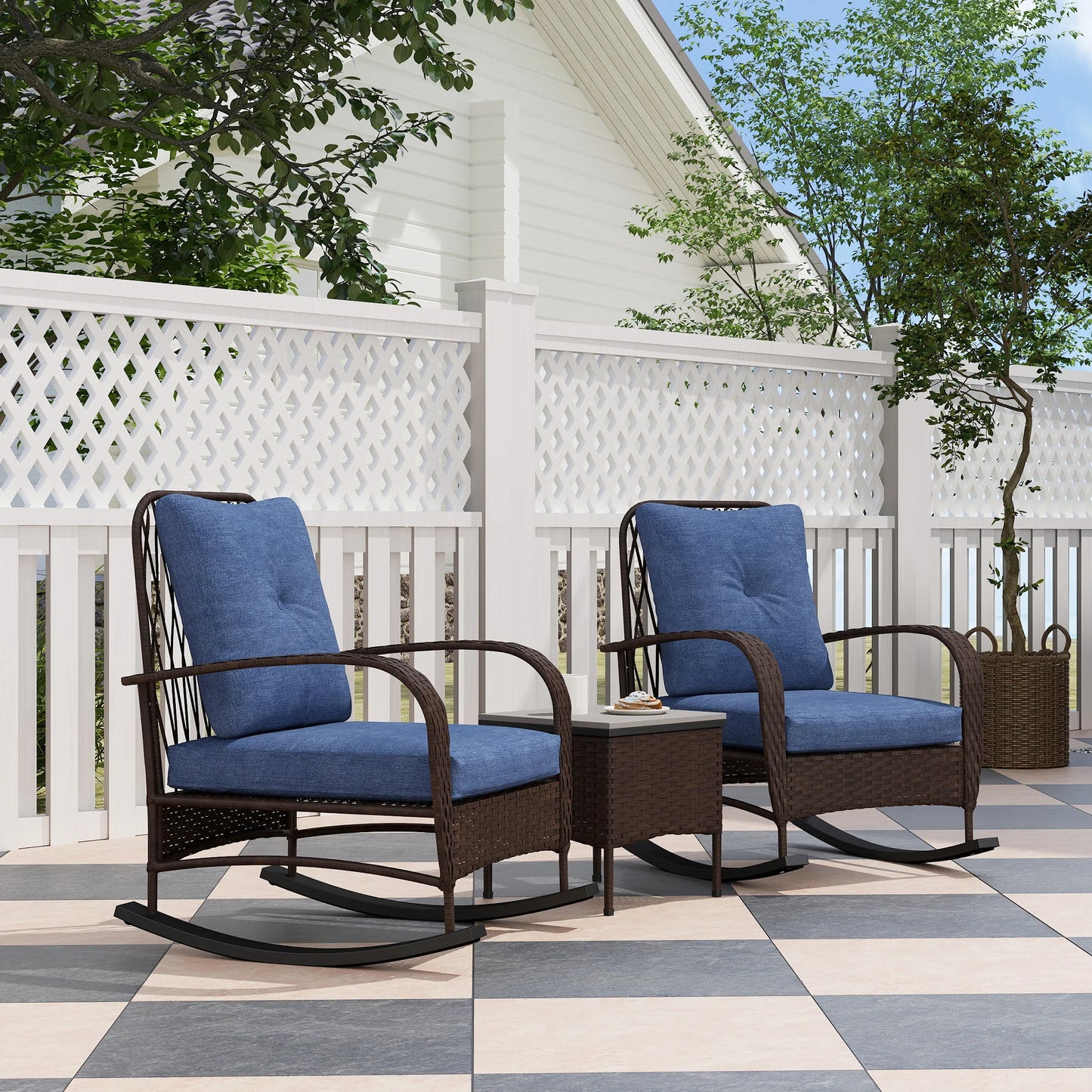 Outsunny Outdoor Patio Rocking Chairs Set With Coffee Table