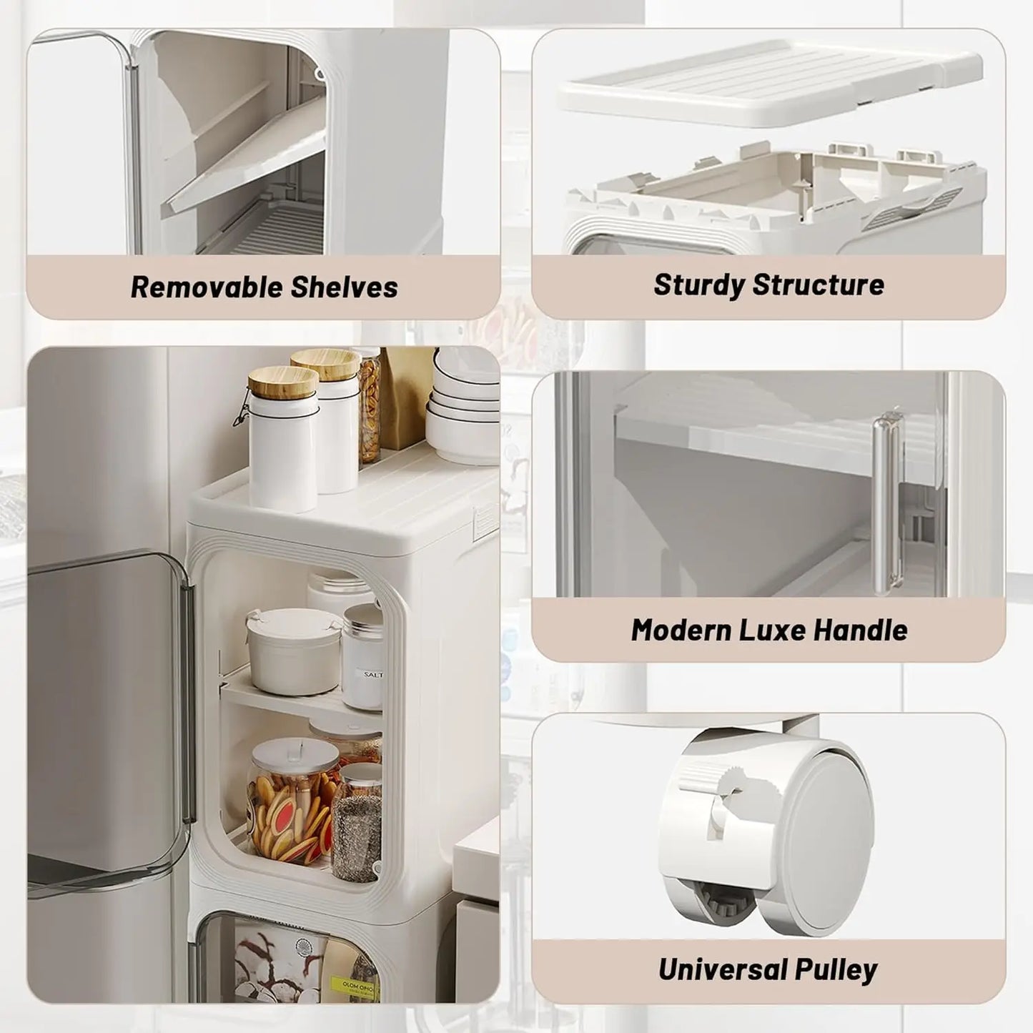 Slim Four Tier Rolling Storage Cabinet With Adjustable Shelves