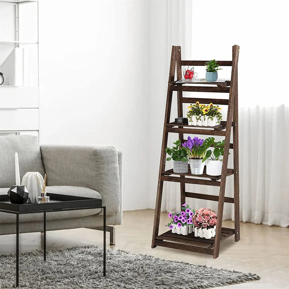 Folding Wood Bookshelf and Plant Display Rack Stand