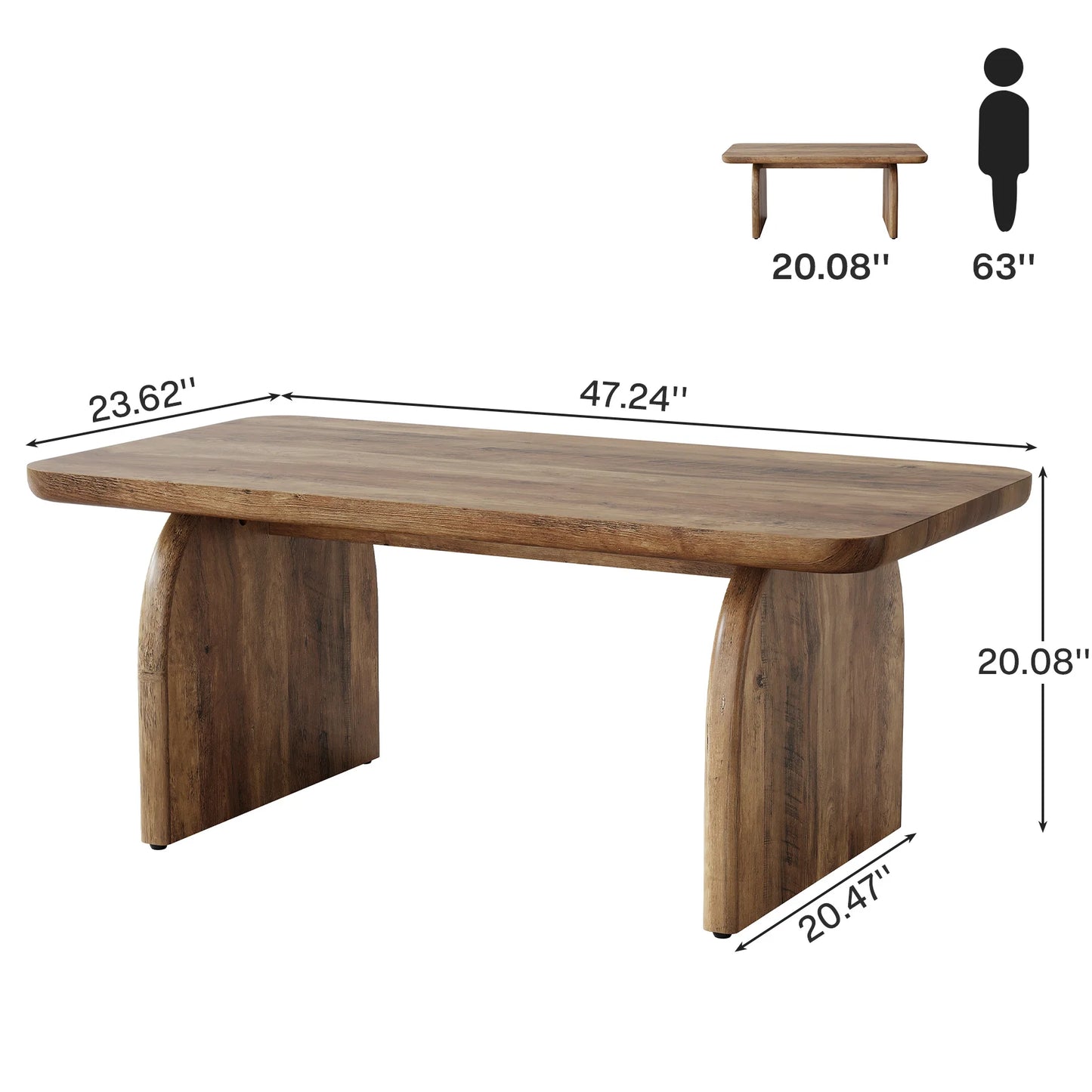 Tribesigns Farmhouse Rectangular Coffee Table With Sturdy Wood Base