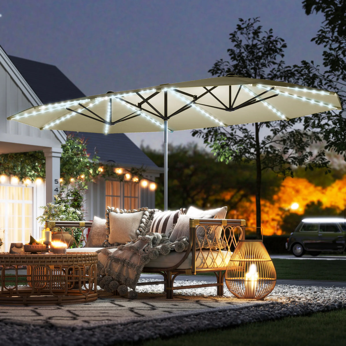 Outsunny Solar Patio Umbrella With Integrated Lighting And UPF50 Canopy
