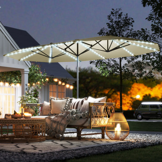 Outsunny Solar Patio Umbrella With Integrated Lighting And UPF50 Canopy