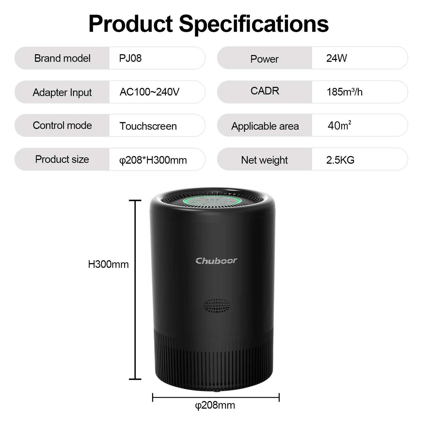 Chuboor Smart HEPA Air Purifier With PM25 Monitor For Home
