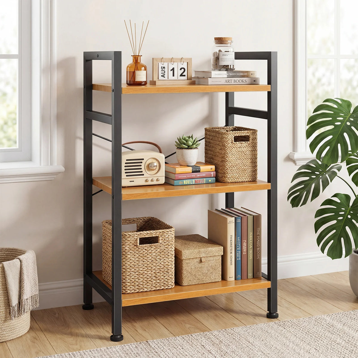 MCQ Wooden Bookshelf With Graduated Shelves And Adjustable Feet