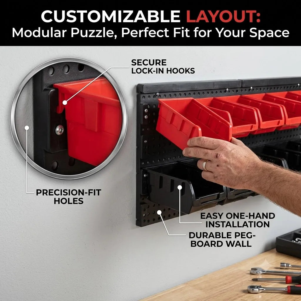 Wall Mounted Plastic Storage Bins Garage Hardware Tool Rack Organizer