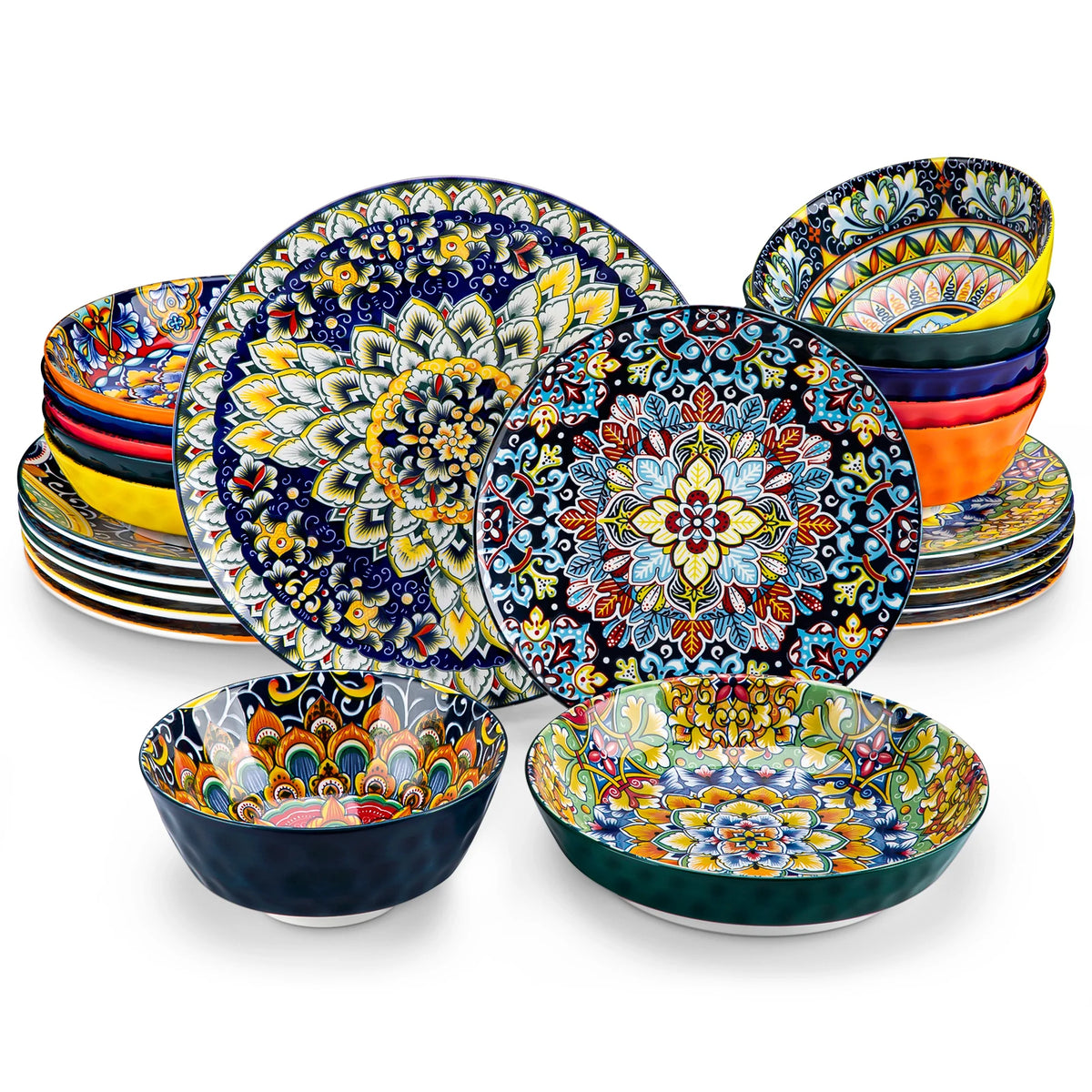 Malacasa Complete Ceramic Dinnerware Set Bohemian Porcelain Tableware