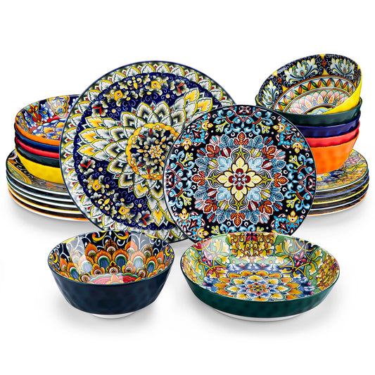Malacasa Complete Ceramic Dinnerware Set Bohemian Porcelain Tableware