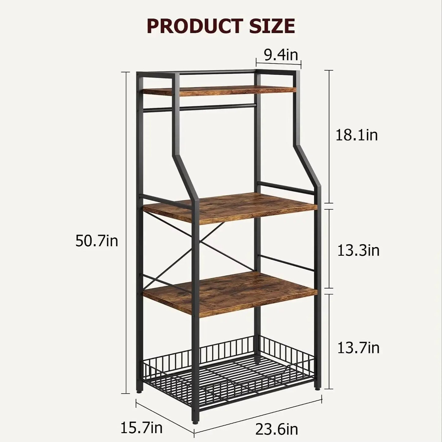 Freestanding Steel Kitchen Baker Rack With Microwave Stand And Shelf