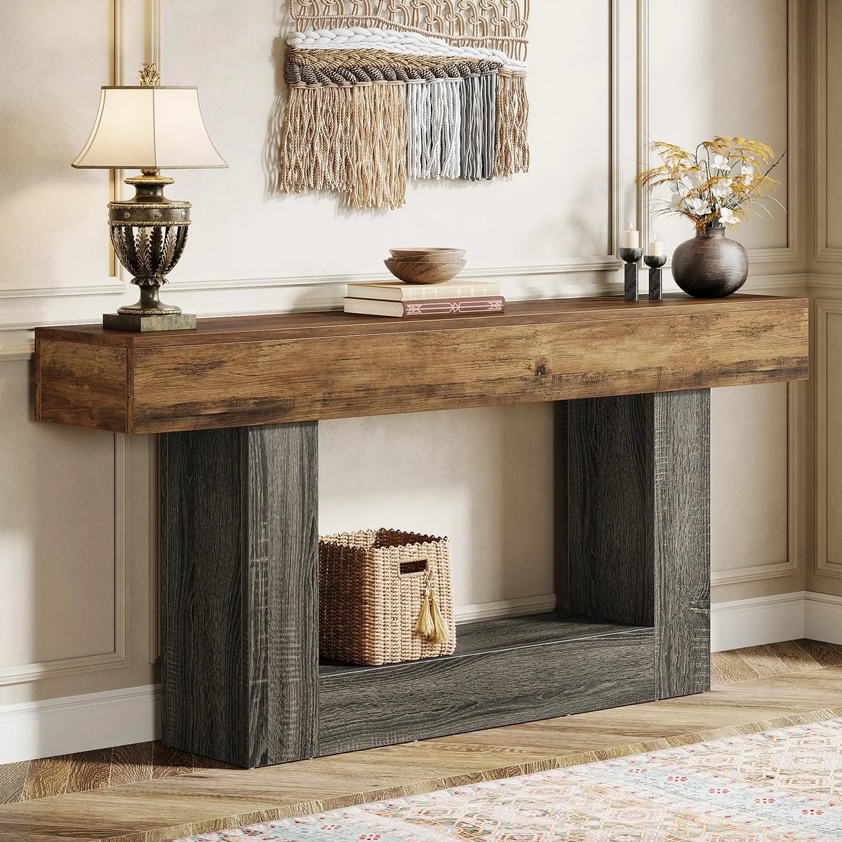 Tribesigns Farmhouse Two Tier Console Table With U Shaped Base