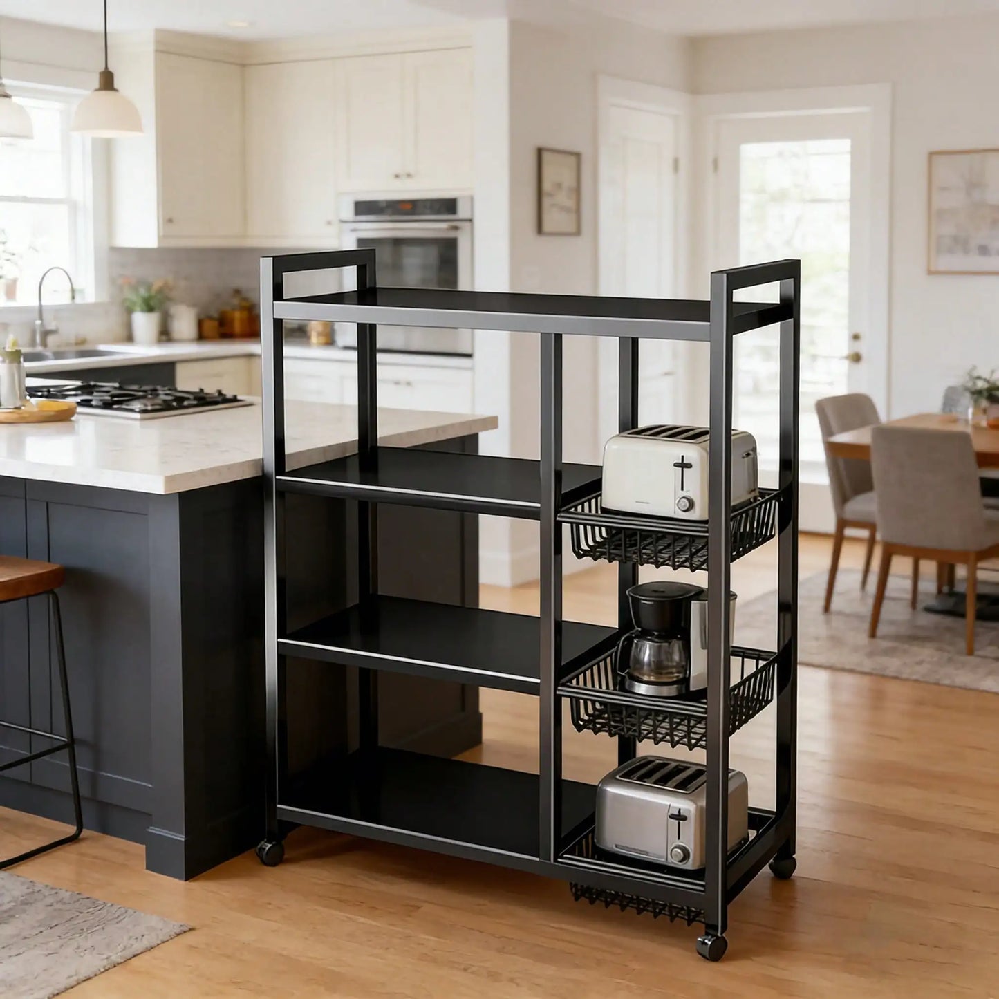 Heavy Duty Four Tier Metal Storage Rack With Three Baskets
