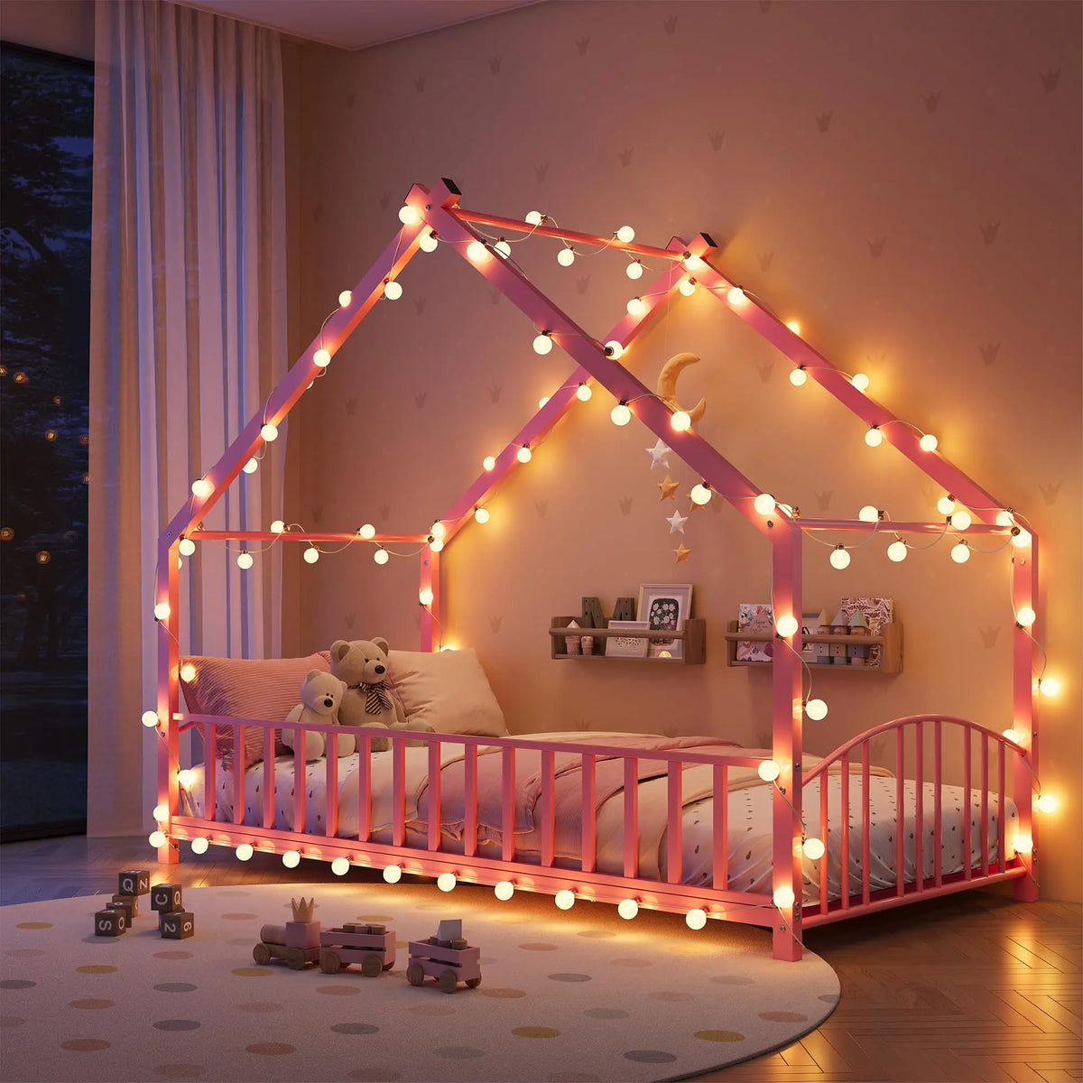 HiMISS Montessori House Bed Frame With Safety Rails For Kids