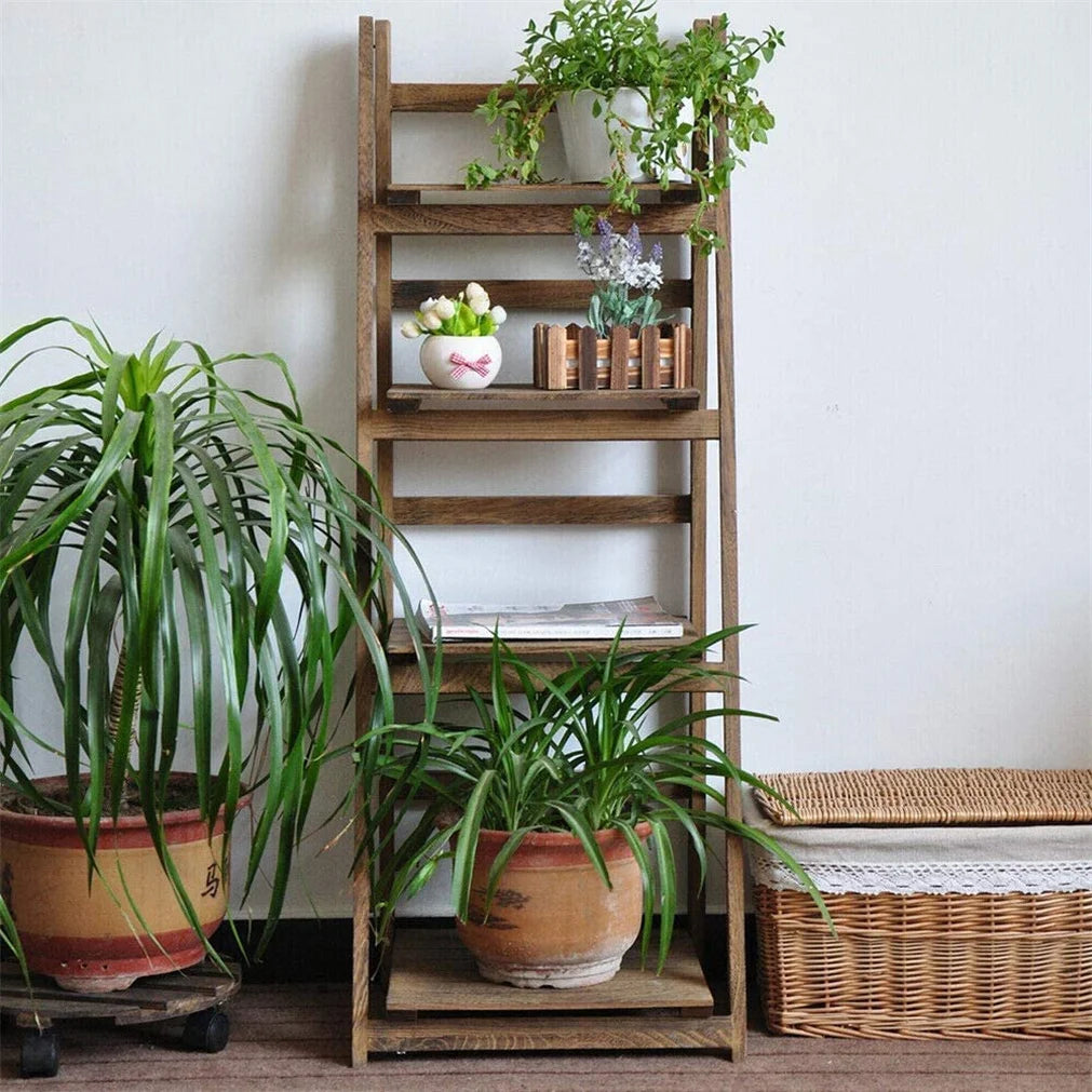 Folding Wood Bookshelf and Plant Display Rack Stand