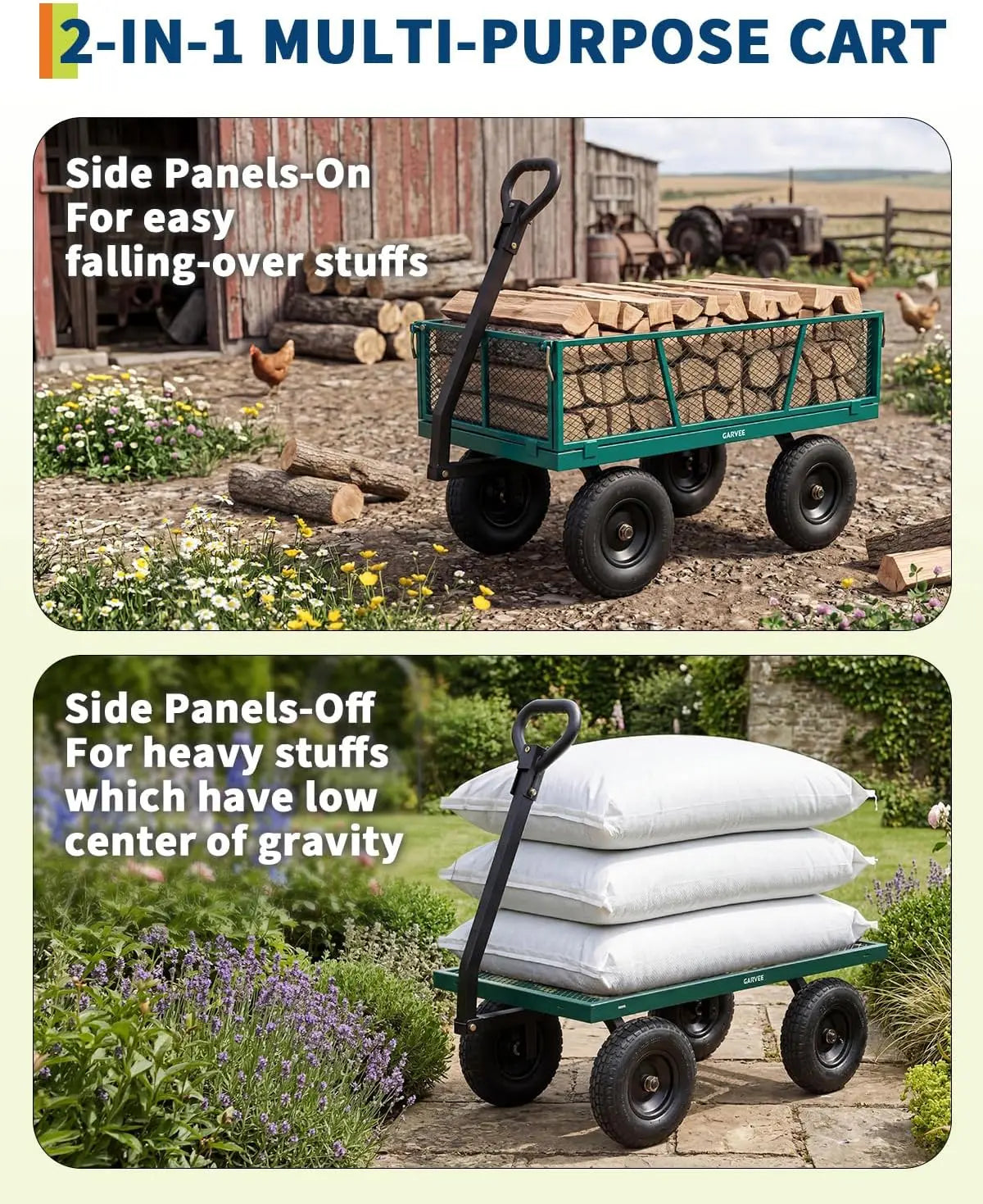 TWISTER.CK Heavy Duty Steel Garden Cart With Removable Mesh Sides