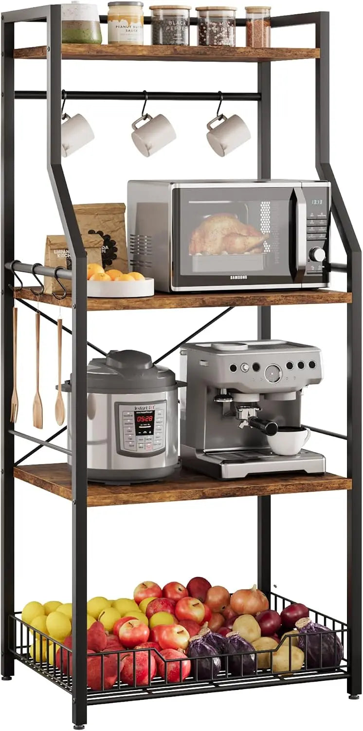 Garvee 4-Tier Metal Kitchen Storage Rack With S-Hooks