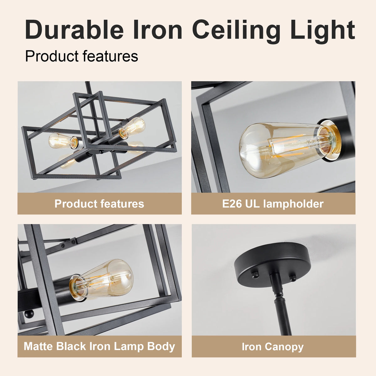 ARLGSITE 4 Light Industrial Geometric Flush Mount Ceiling Light