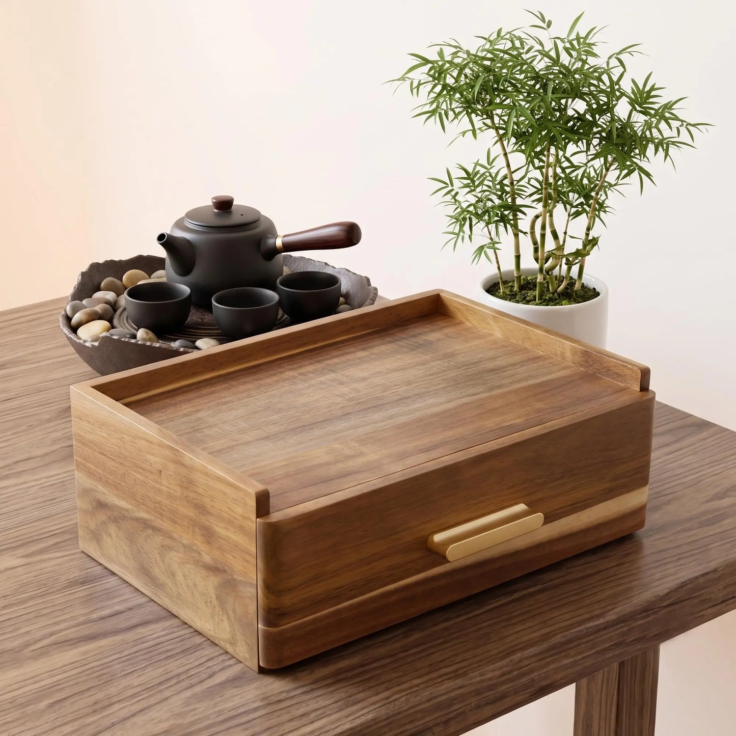 Wooden Tea Bag Organizer With Divided Compartments For Kitchen Storage