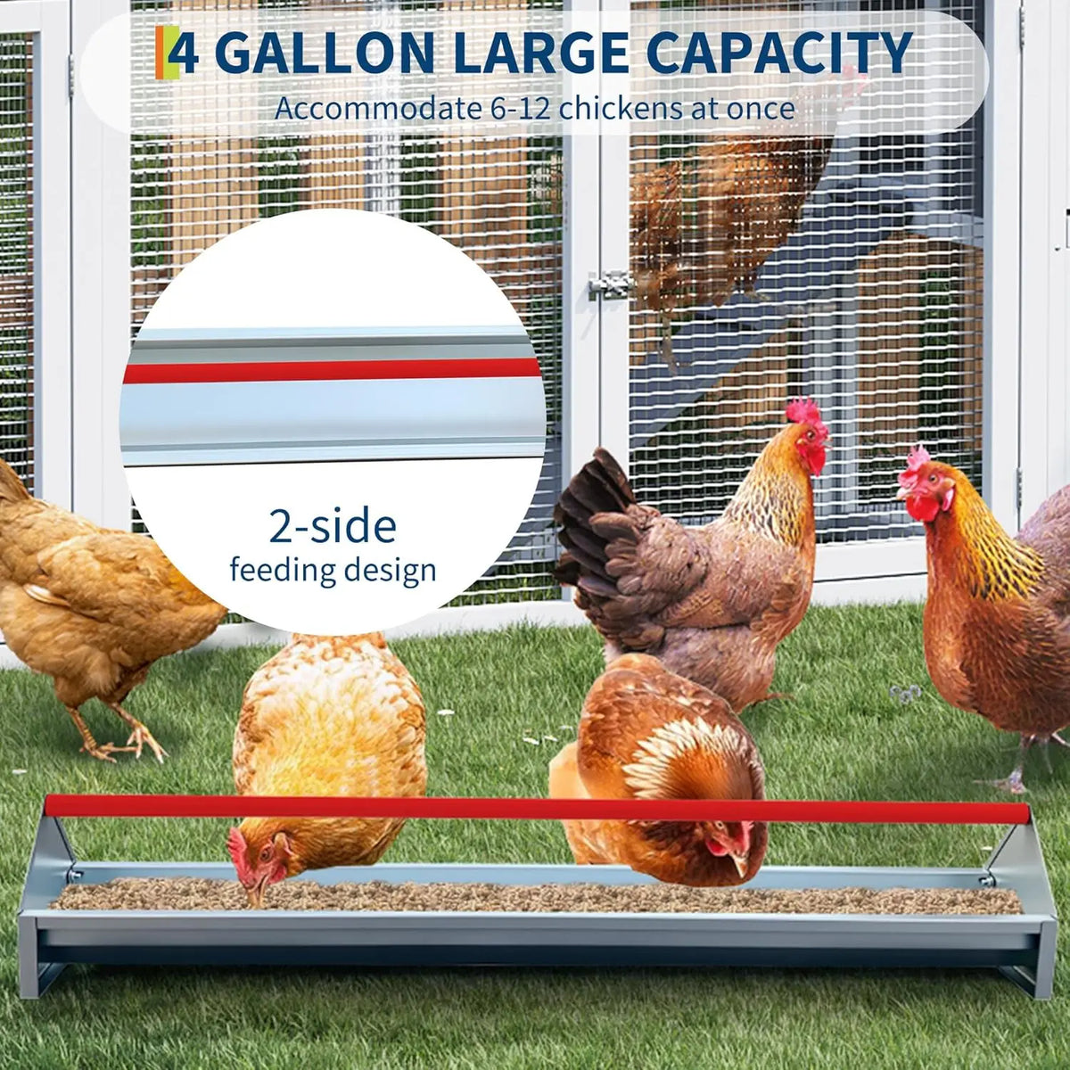 HiMiss Galvanized Steel Poultry Feeder Trough With Rotatable Handle