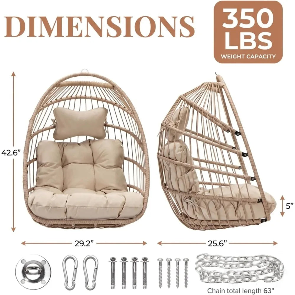 Outdoor Wicker Swing Egg Chair With Comfortable Seat Cushion