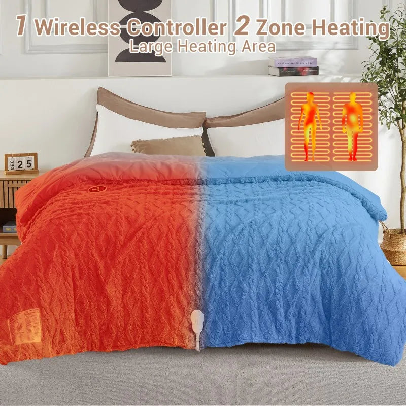 Dual Zone Electric Heated Blanket With Sherpa And Wireless Controller