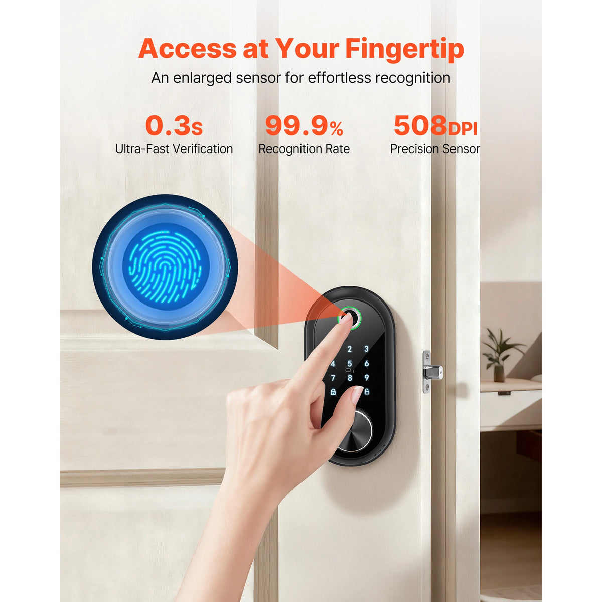 SucceBuy Fingerprint Touchscreen Electronic Door Lock With Auto Locking