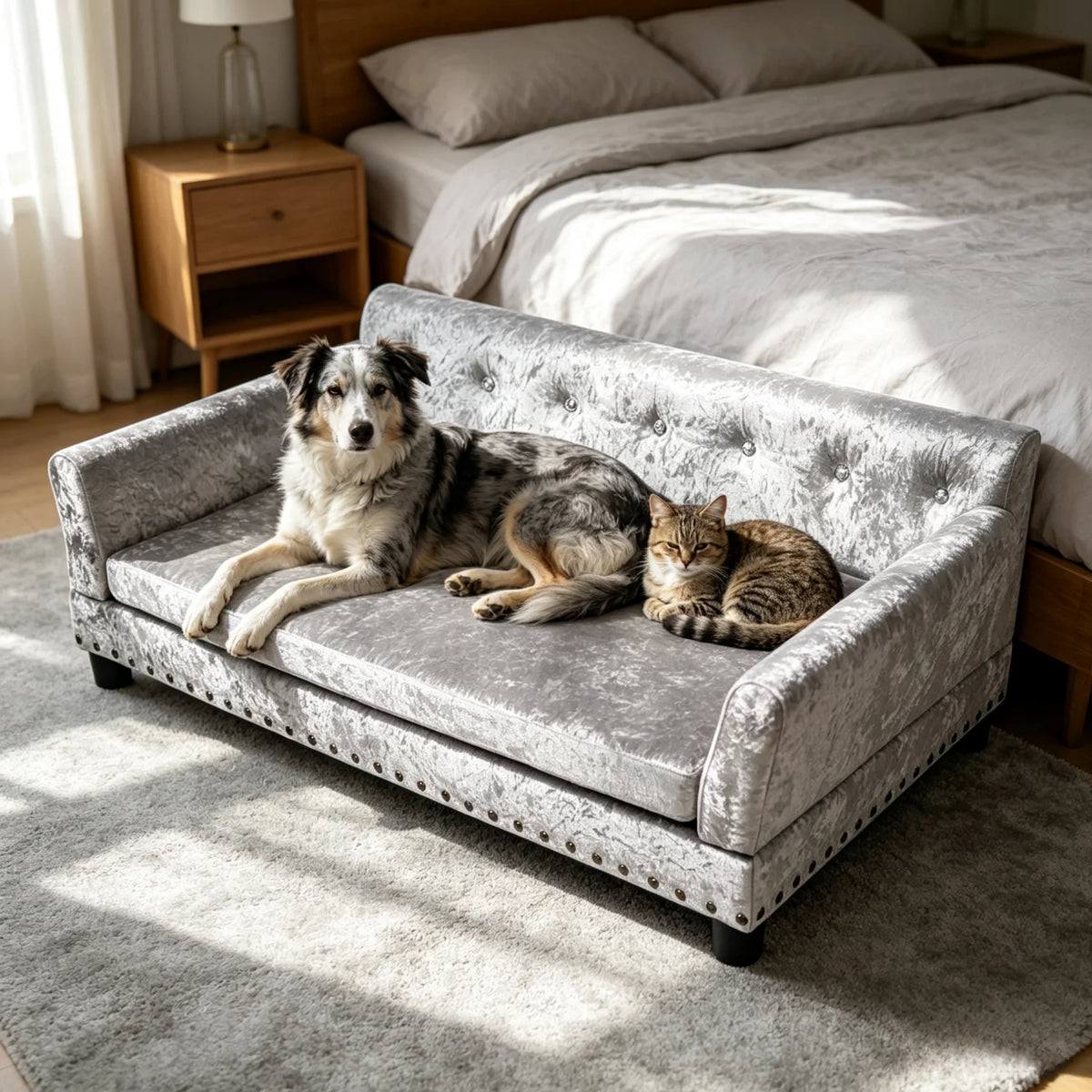 Bingopaw Elevated Dog Sofa Bed With Breathable Velvet Cushion