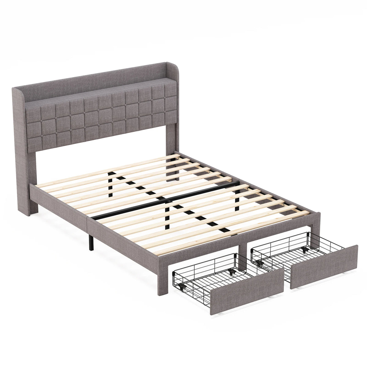 MCQ Upholstered Platform Bed Frame with Headboard and Storage Drawers